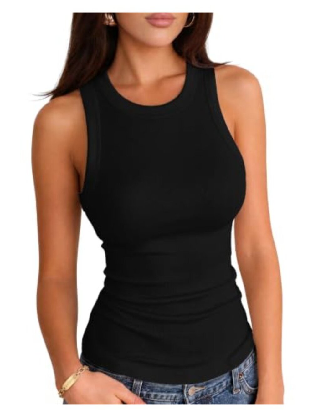 Women's Ribbed Knit Racerback Fitted Tank Top Sleeveless Summer Basic Slim